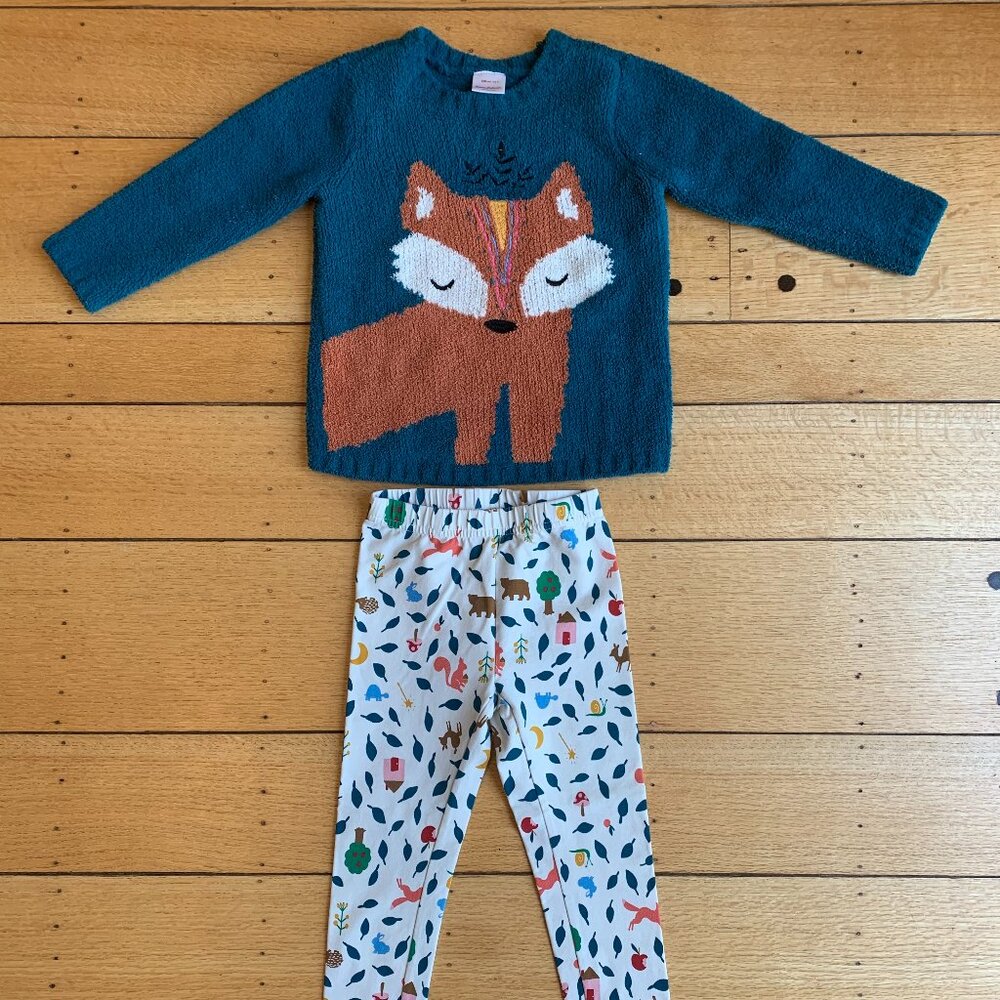Hanna Andersson 4T Fox in the Forest Sweater and Leggings Outfit
